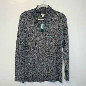 L.L. Bean Double L Split Neck Black and White Marled Sweater NEW